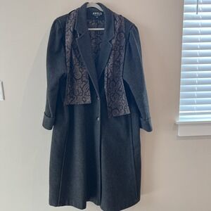 Vtg Jofeld Coat Womens Medium Black Wool Blend Trench Removable Matching Scarf